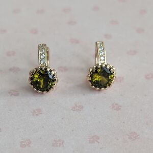 Green Crystal Drop Earrings With Pave Accents